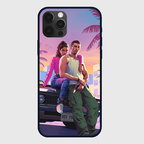 Чехол iPhone 12 Pro Jason & Lucia - GTA 6 official art / 3D-Черный – фото 1