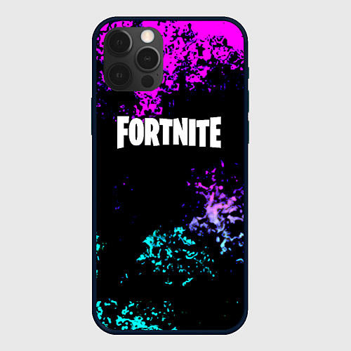 Чехол iPhone 12 Pro Fortnite капли неоновых красок / 3D-Черный – фото 1