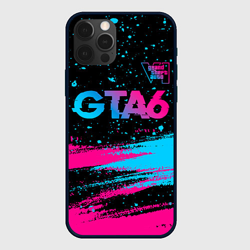 Чехол iPhone 12 Pro GTA6 - neon gradient посередине / 3D-Черный – фото 1