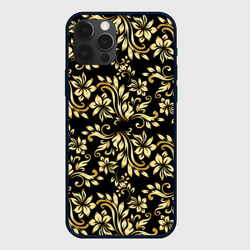 Чехол iPhone 12 Pro Gold khokhloma / 3D-Черный – фото 1