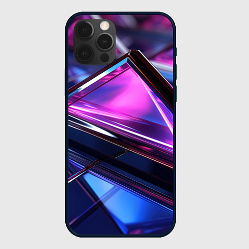 Чехол iPhone 12 Pro Фиолетовые абстрактные треугольники / 3D-Черный – фото 1