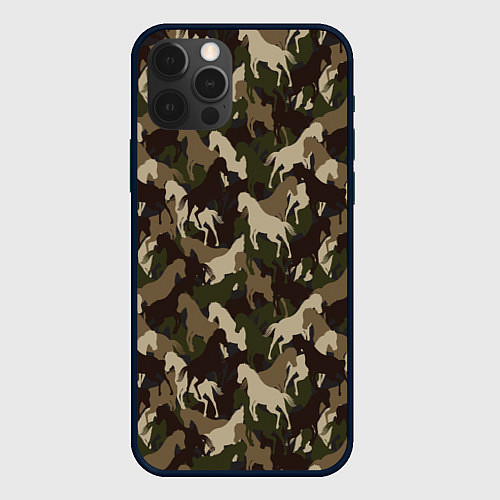 Чехол iPhone 12 Pro Лошади камуфляж / 3D-Черный – фото 1
