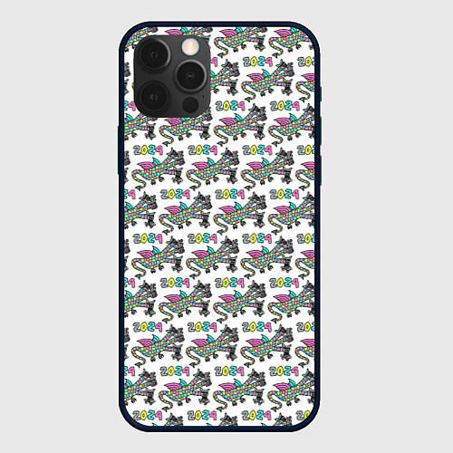 Чехол iPhone 12 Pro Паттерн детский со Змеем Горынычем / 3D-Черный – фото 1