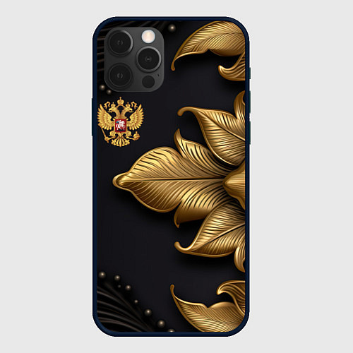 Чехол iPhone 12 Pro Золотой герб России / 3D-Черный – фото 1