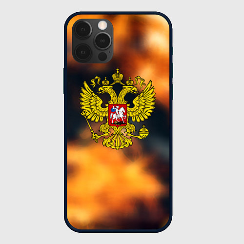 Чехол iPhone 12 Pro Герб РФ градиент огня / 3D-Черный – фото 1