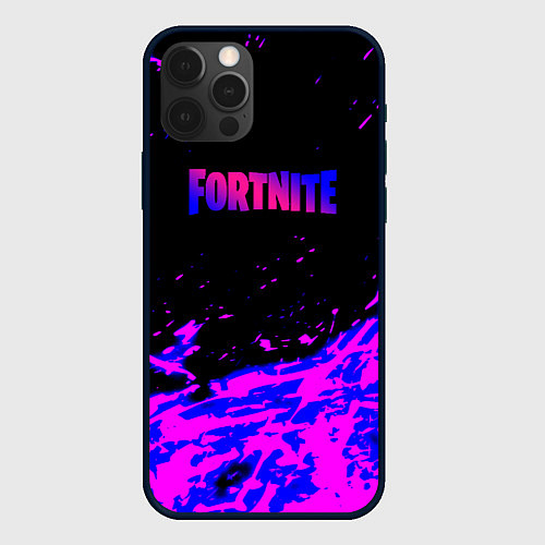 Чехол iPhone 12 Pro Fortnite neon logo steel / 3D-Черный – фото 1