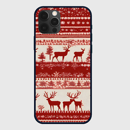 Чехол iPhone 12 Pro Красные олени / 3D-Черный – фото 1