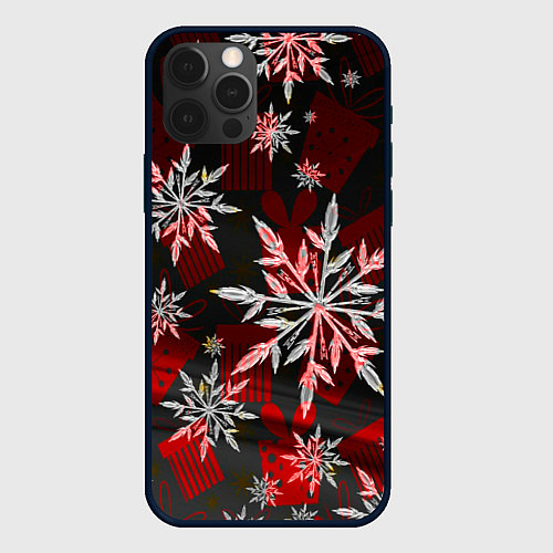 Чехол iPhone 12 Pro Рождественские снежинки / 3D-Черный – фото 1