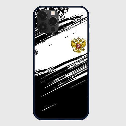 Чехол iPhone 12 Pro Герб РФ спортивные краски / 3D-Черный – фото 1