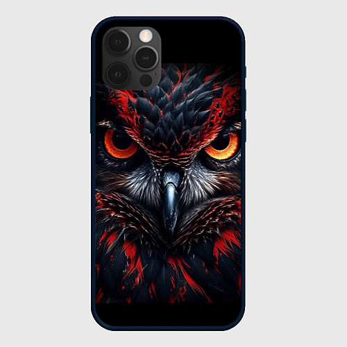 Чехол iPhone 12 Pro Черная сова с красными глазами / 3D-Черный – фото 1