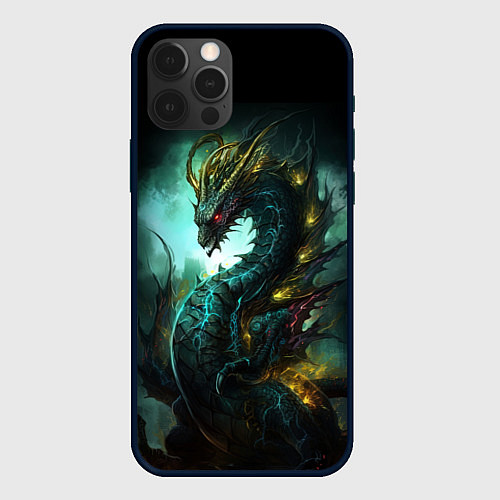 Чехол iPhone 12 Pro Зеленый болотный дракон / 3D-Черный – фото 1