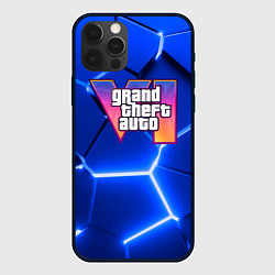 Чехол iPhone 12 Pro GTA 6 лого на фоне разлома синих плит