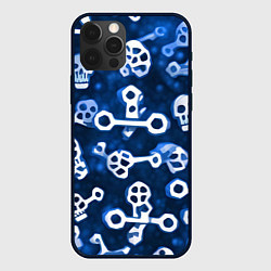 Чехол iPhone 12 Pro Белые черепки и кости на синем