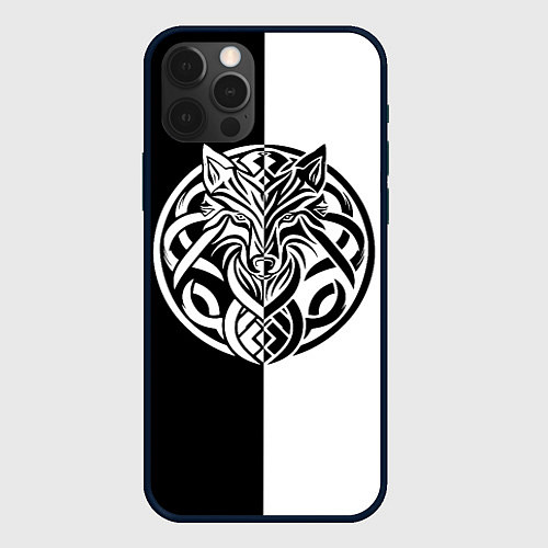 Чехол iPhone 12 Pro Волк - кельтика / 3D-Черный – фото 1