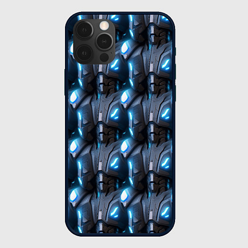 Чехол iPhone 12 Pro Кибернетическая броня синяя / 3D-Черный – фото 1