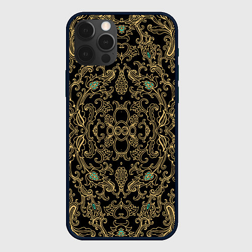 Чехол iPhone 12 Pro Славянский этнический орнамент с позолотой / 3D-Черный – фото 1
