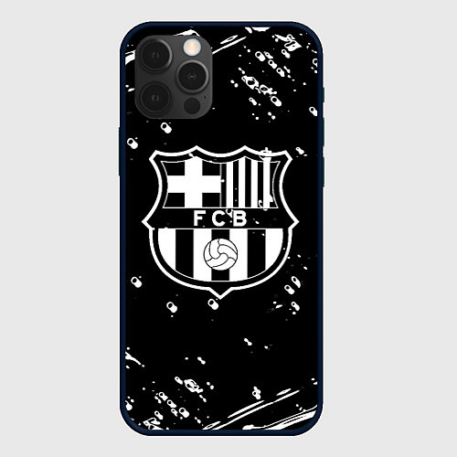 Чехол iPhone 12 Pro Barcelona белые краски спорт / 3D-Черный – фото 1