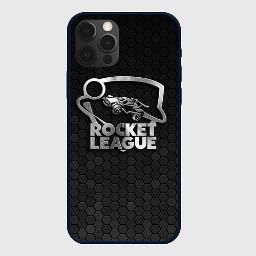 Чехол iPhone 12 Pro Rocket League - metal logo / 3D-Черный – фото 1
