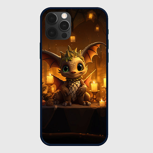 Чехол iPhone 12 Pro Дракон в желтых фонариках / 3D-Черный – фото 1