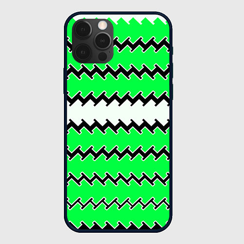 Чехол iPhone 12 Pro Белые и зелёные полосы / 3D-Черный – фото 1