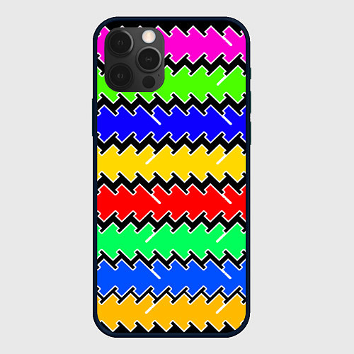 Чехол iPhone 12 Pro Горизонтальные разноцветные линии / 3D-Черный – фото 1