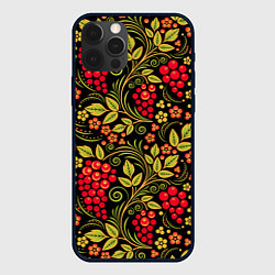Чехол для iPhone 12 Pro Хохломская роспись красные ягоды, цвет: 3D-черный