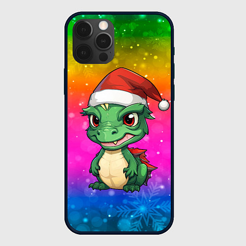 Чехол iPhone 12 Pro Дракон радужный фон / 3D-Черный – фото 1