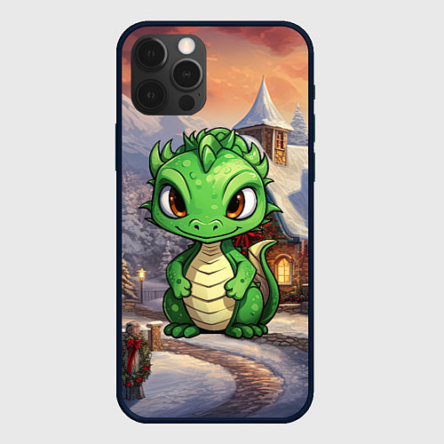 Чехол iPhone 12 Pro Дракон и новогодний город / 3D-Черный – фото 1