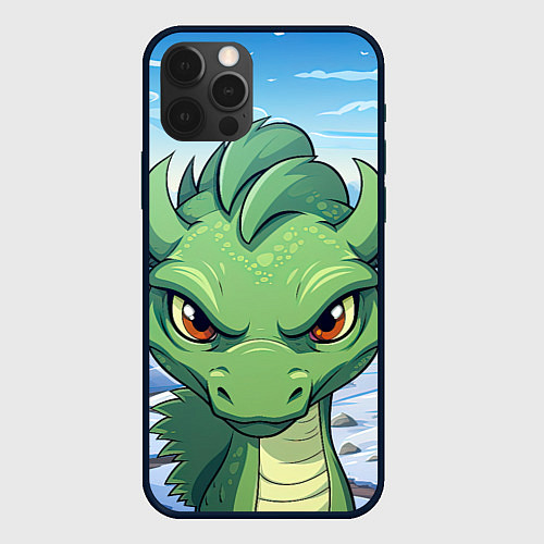 Чехол iPhone 12 Pro Забавный маленький зеленый дракон / 3D-Черный – фото 1