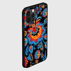 Чехол для iPhone 12 Pro Хохломская роспись разноцветные цветы на чёроном ф, цвет: 3D-черный — фото 2