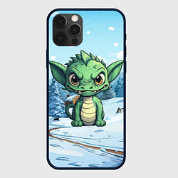Чехол для iPhone 12 Pro Маленький зеленый забавный дракон, цвет: 3D-черный