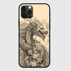 Чехол для iPhone 12 Pro Дракон поднимается из цветов, цвет: 3D-черный