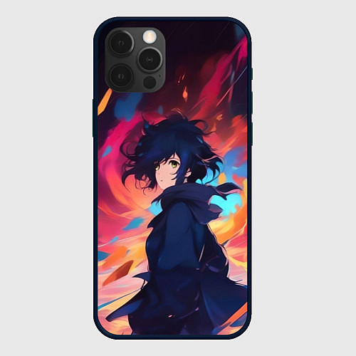 Чехол iPhone 12 Pro Аниме девушка и ветер / 3D-Черный – фото 1