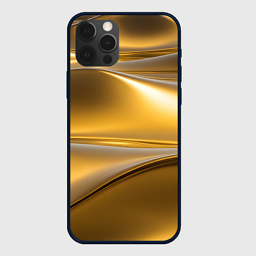 Чехол iPhone 12 Pro Золотые волны металла / 3D-Черный – фото 1