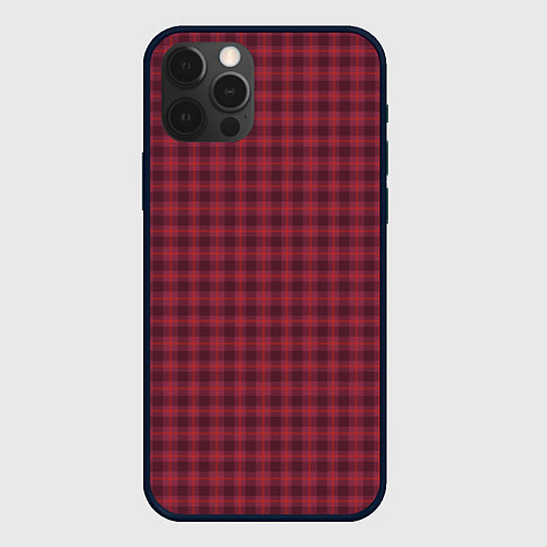 Чехол iPhone 12 Pro Тёмно-красный клетчатый / 3D-Черный – фото 1