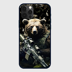 Чехол для iPhone 12 Pro Медведь солдат с винтовкой, цвет: 3D-черный