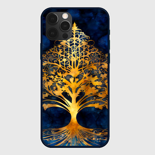 Чехол iPhone 12 Pro Волшебное золотое дерево на синем фоне / 3D-Черный – фото 1
