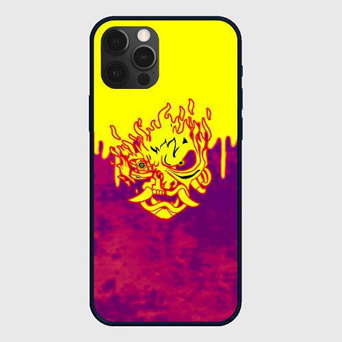 Чехол iPhone 12 Pro Cyberpunk огненное лого самурая / 3D-Черный – фото 1