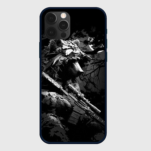 Чехол iPhone 12 Pro Медведь ночной снайпер / 3D-Черный – фото 1
