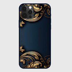 Чехол iPhone 12 Pro Лепнина объемные золотые узоры на ткани