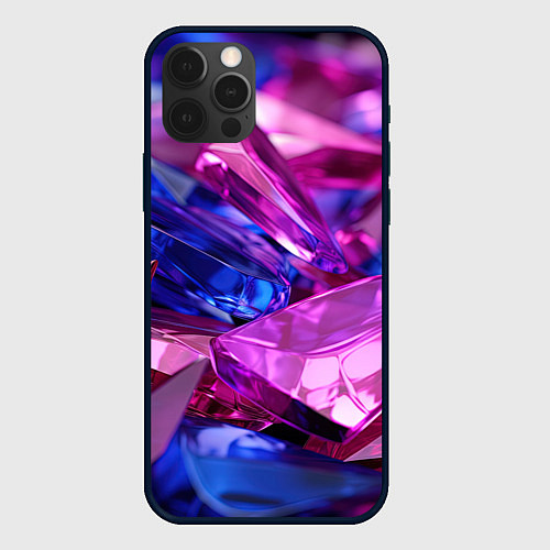 Чехол iPhone 12 Pro Розовые и синие битые стекла / 3D-Черный – фото 1