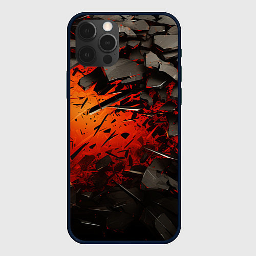 Чехол iPhone 12 Pro Черные камни на красном взрыв / 3D-Черный – фото 1
