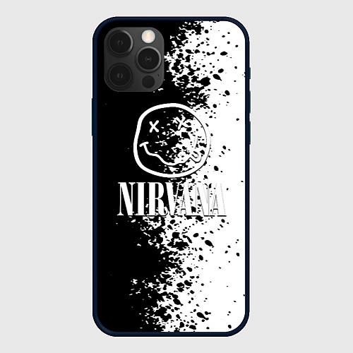 Чехол iPhone 12 Pro Nirvana чернобелые краски рок / 3D-Черный – фото 1