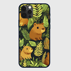 Чехол iPhone 12 Pro Капибары - лесной маскировочный камуфляж
