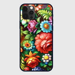 Чехол iPhone 12 Pro Жостово роспись цветы традиционный узор