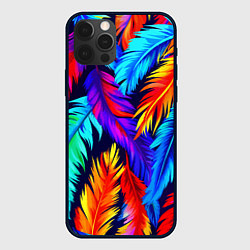 Чехол iPhone 12 Pro Яркие перья птицы колибри