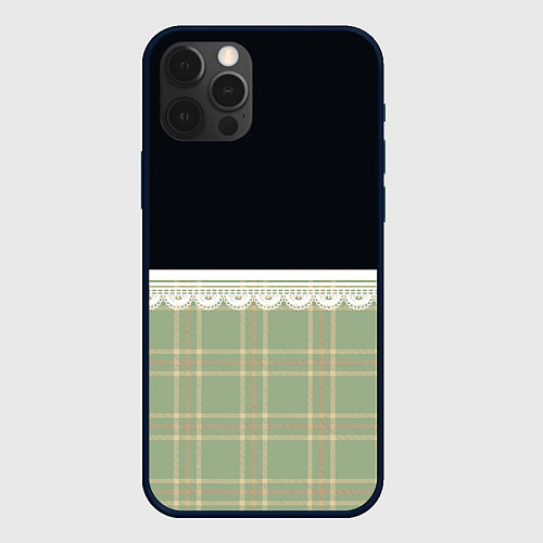 Чехол iPhone 12 Pro Клетка и рюши в салатовом цвете / 3D-Черный – фото 1