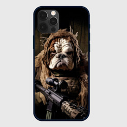 Чехол для iPhone 12 Pro Английский бульдог суровый воин, цвет: 3D-черный