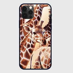 Чехол для iPhone 12 Pro Жирафы - африканский паттерн, цвет: 3D-черный