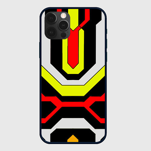 Чехол iPhone 12 Pro Жёлтые и красные техно линии / 3D-Черный – фото 1
